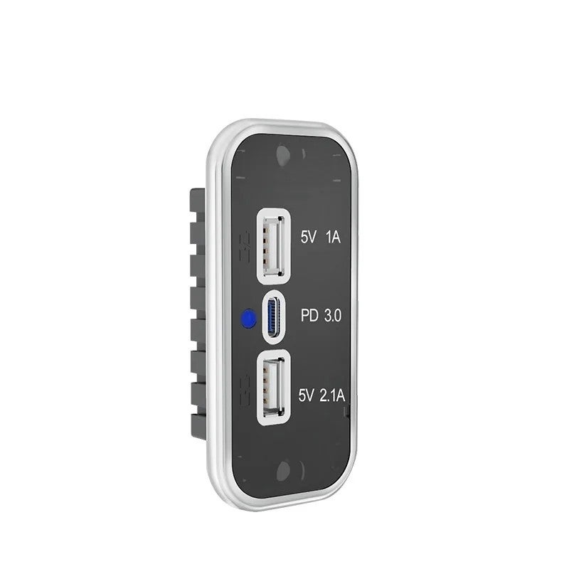 Bluejw Luxury Rectangular Flush Mount Car Charger: 2 USB A (5V/3.1A), USB-C PD3.0 (12V/24V), 3 USB Ports - Power Outlet Socket for Bus, RV, Marine, Automobile - Image 1